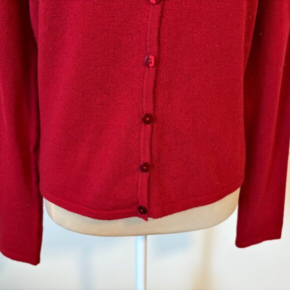 Vintage Express Tricot Red Cashmere Silk Cardigan Sweater Octagonal Neck Size M - Picture 3 of 5